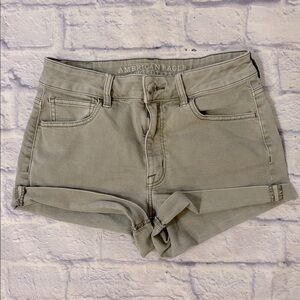 American Eagle Hi Rise Shortie Jean Shorts Olive Green Stretchy Denim Size 6
